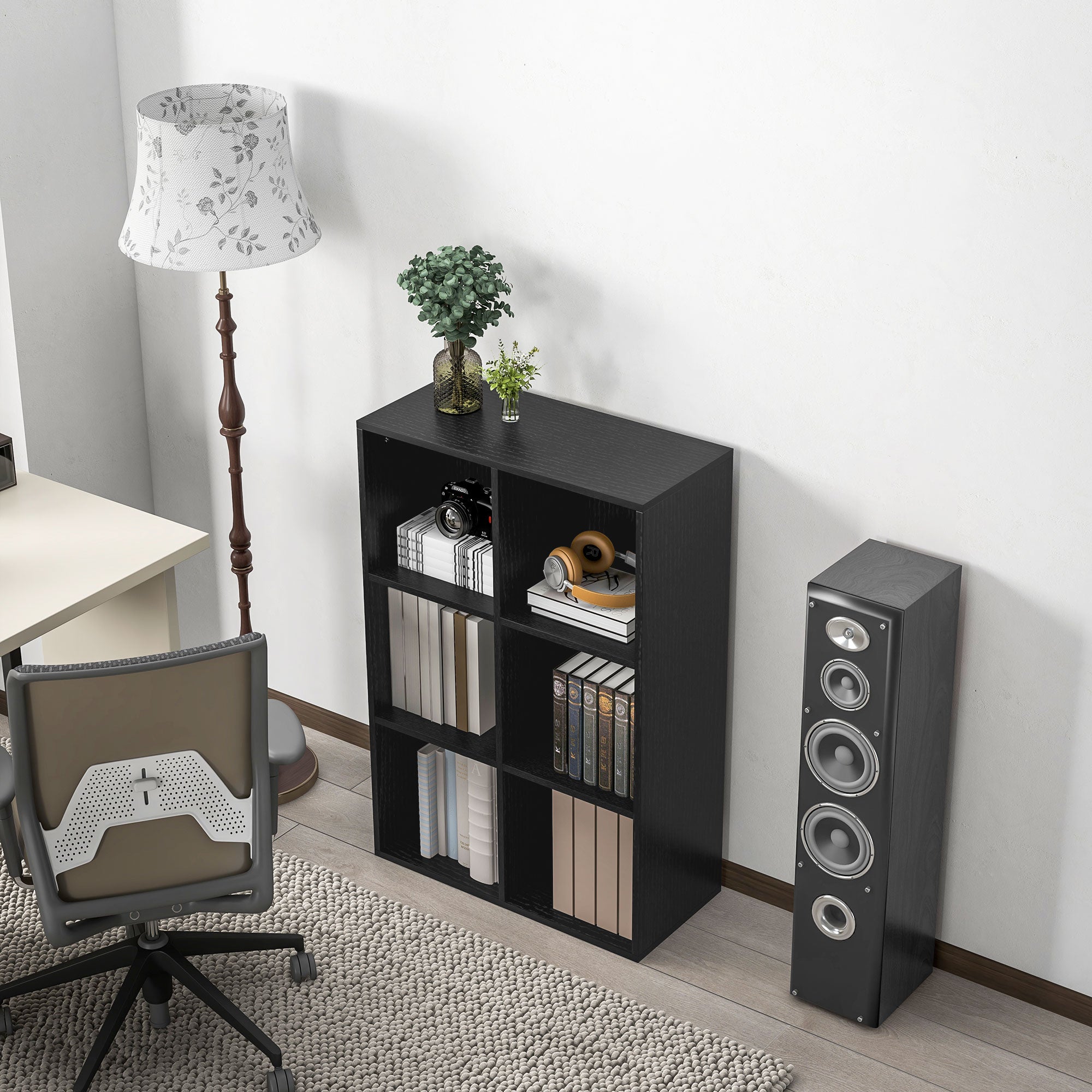 HOMCOM Six-Cube Bookcase - Black Wood Effect